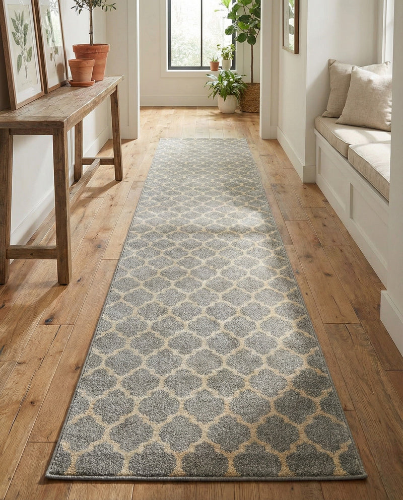 Lattice Gardens Collection Area Rug -  Bloomfield (Light Gray) Runner Light Gray  lifestyle 64