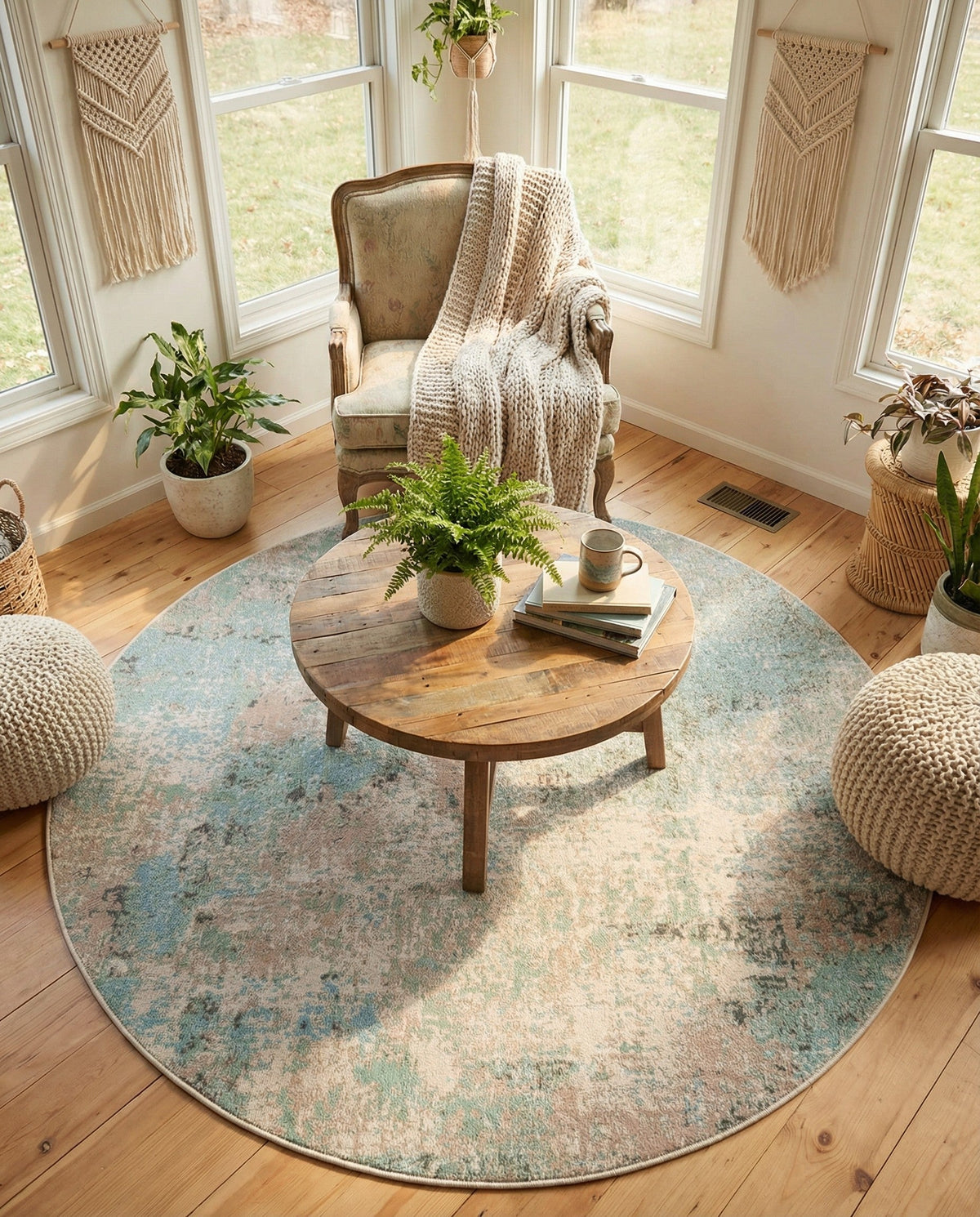 Lagoon Oasis Collection Area Rug -  Seagrass Round Teal  lifestyle 125