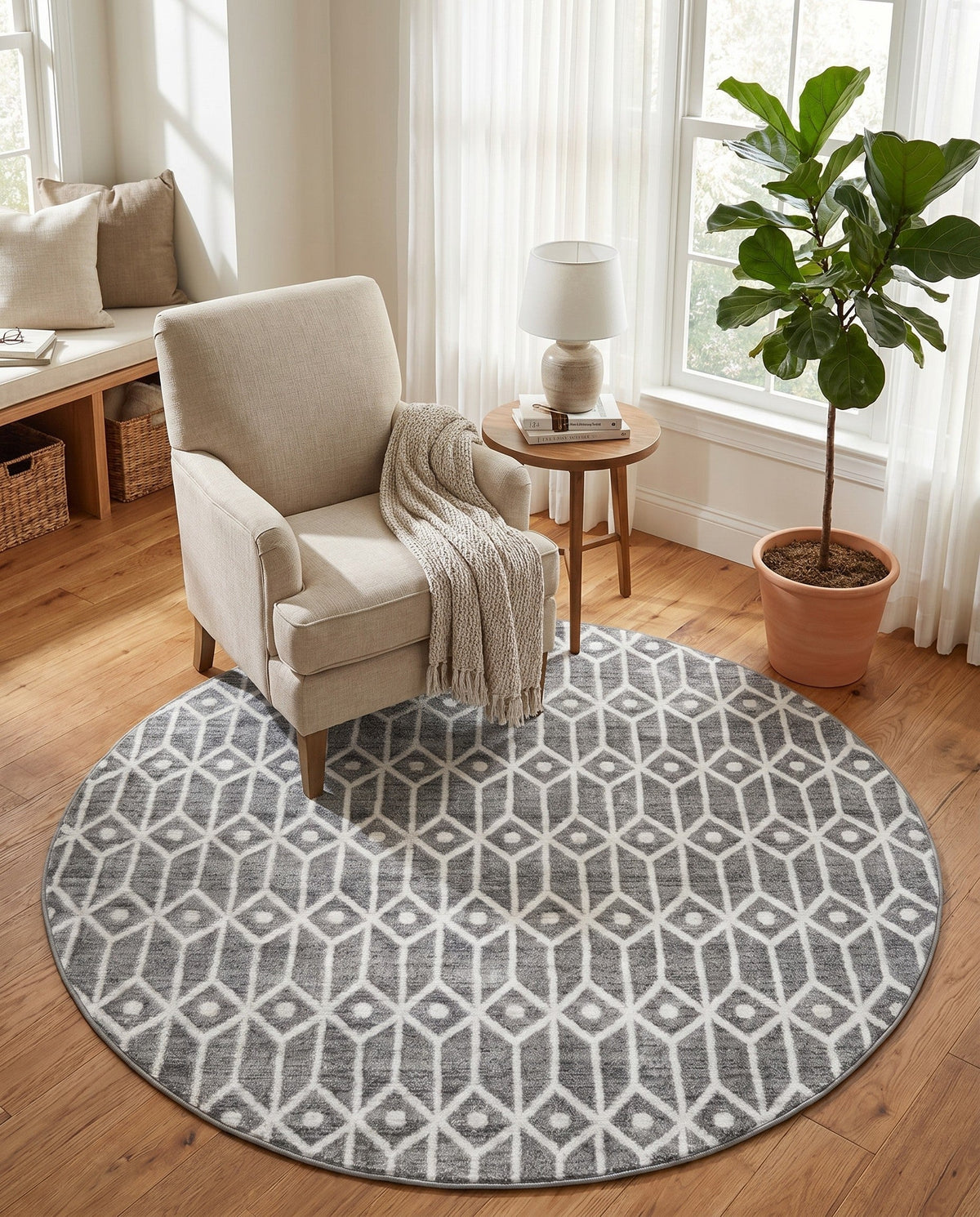 Garden Maze Retreat Collection Area Rug -  Mazeview Round Gray  lifestyle 75