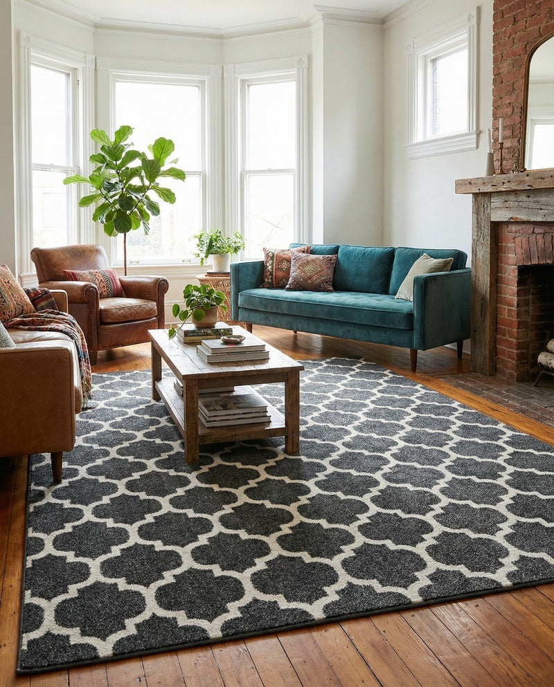 Lattice Gardens Collection Area Rug -  Bloomfield (Black) Rectangle Black  lifestyle 14