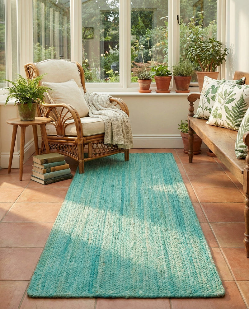Woven Seaside Jute Collection Area Rug - Savannah (Turquoise) Runner Turquoise  lifestyle 65