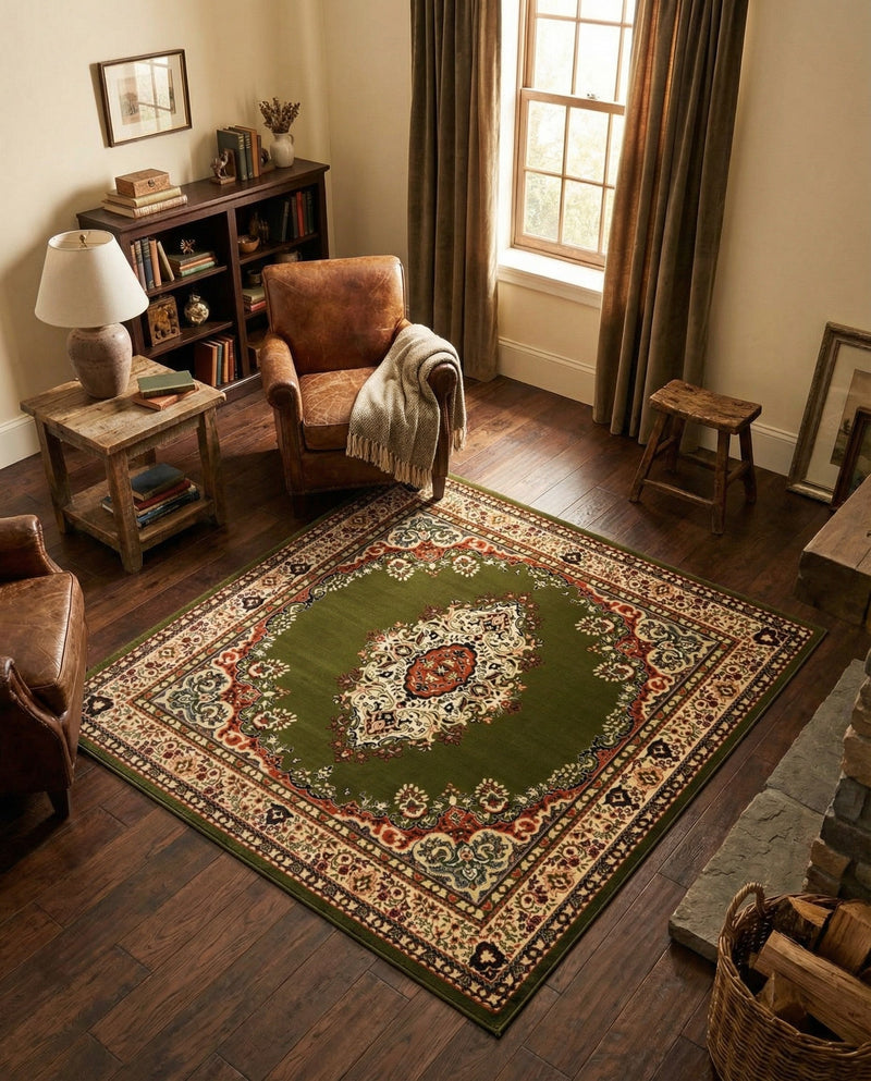 Tabriz Tapestry Collection Area Rug - Azerbaijan (Green) Square Green  lifestyle 54
