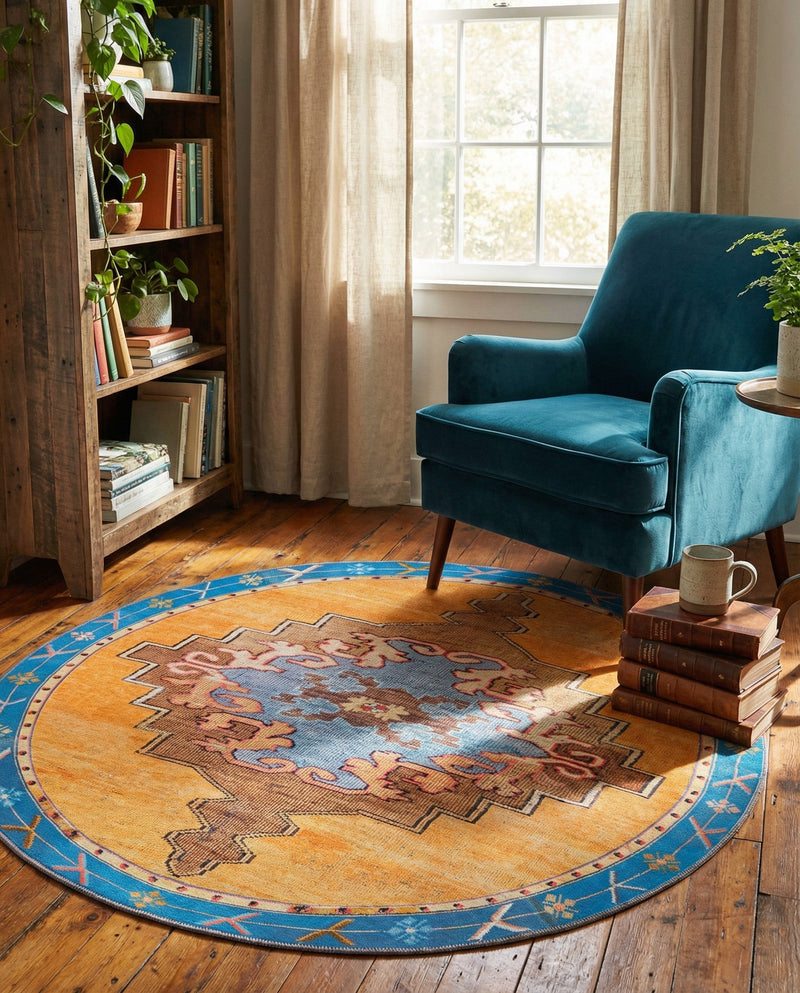 Heritage Elegance Collection Area Rug -  Winterthur (Orange) Round Orange  lifestyle 35