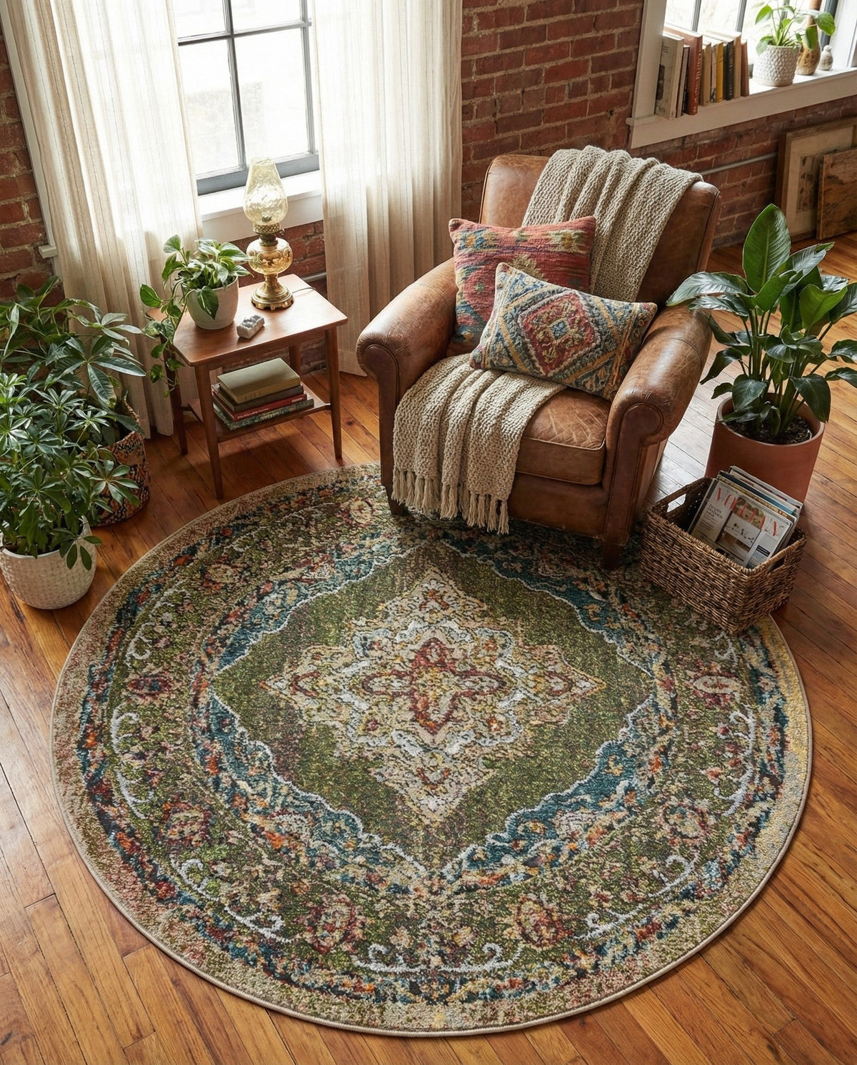 Savannah Soiree Collection Area Rug - Serengeti (Green) Round Green  lifestyle 105