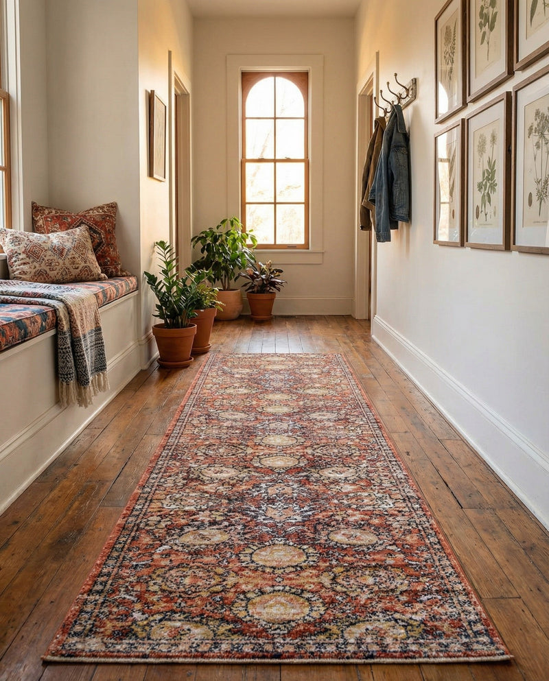 Seville Stripes Collection Area Rug -  Cordoba (Brick Red) Runner Brick Red  lifestyle 66