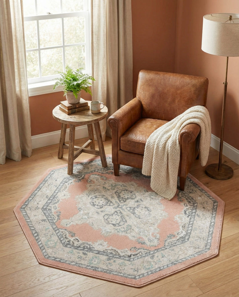 Beverly Grove Collection Area Rug -  Fairfax (Rose) Octagon Rose  lifestyle 77