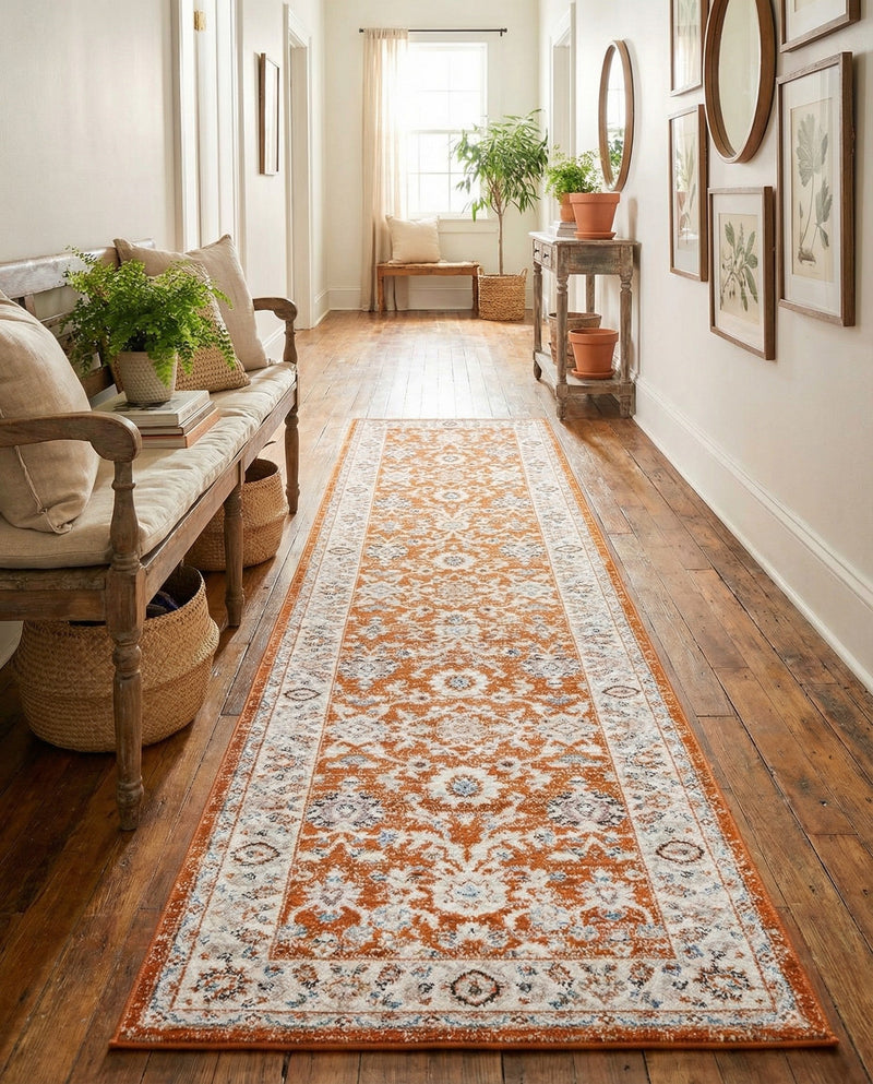 Savannah Elegance Collection Area Rug - Augusta (Rust Red) Runner Rust Red  lifestyle 60