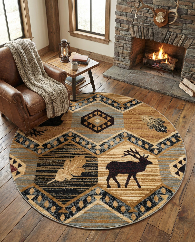 Frontier Trails Collection Area Rug -  Mesa Round Blue  lifestyle 76