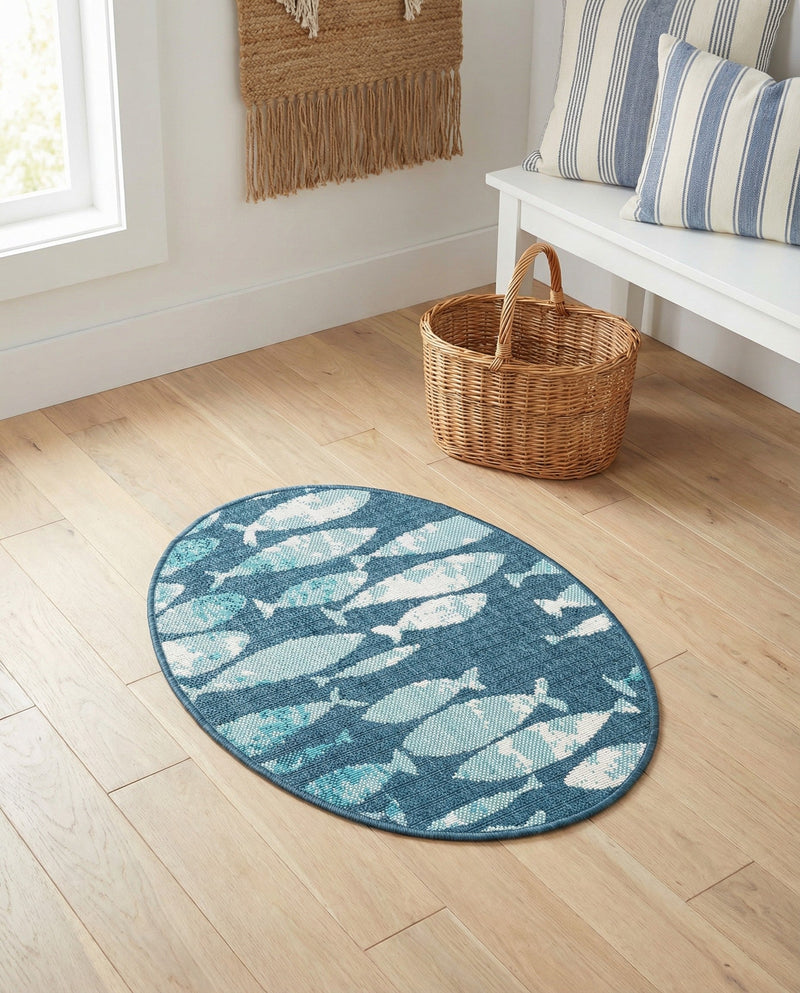 Seaside Haven Rugs Collection Area Rug -  Wavecrest Oval Blue  lifestyle 51