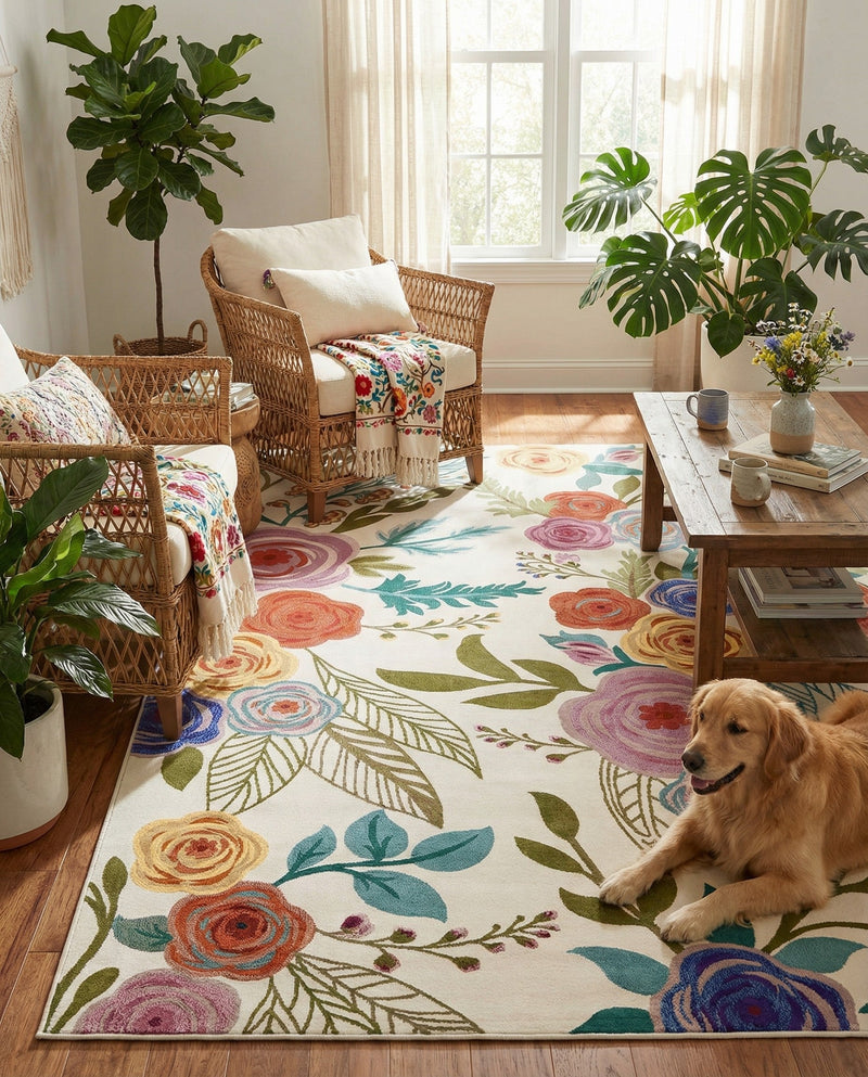 Meadow Breeze Collection Area Rug -  Petal Rectangle Ivory  lifestyle 10