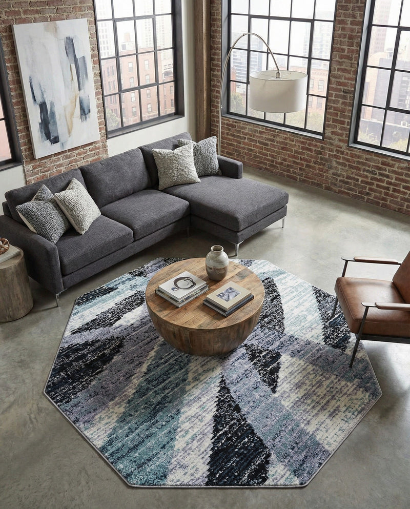 Santa Fe Trails Collection Area Rug -  Navajo Octagon Gray and Ivory  lifestyle 58