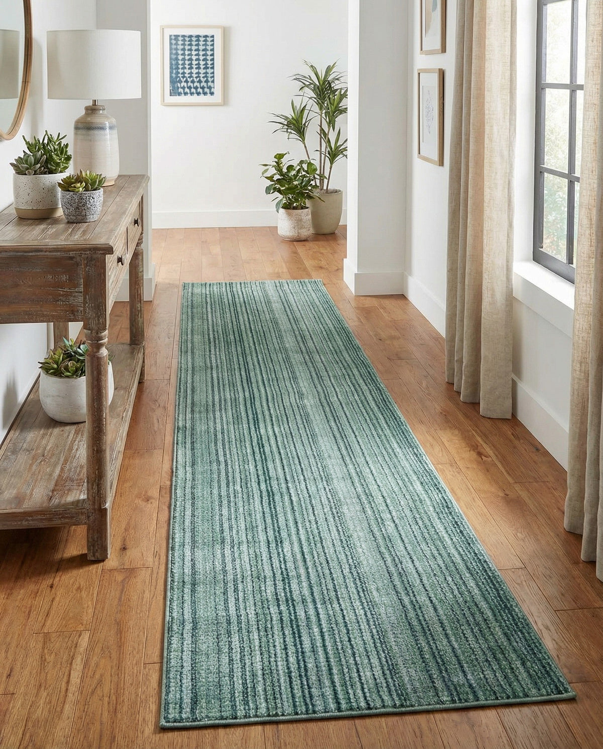 Jewel Oasis Collection Area Rug - Sapphire (Green) Runner Green  lifestyle 72