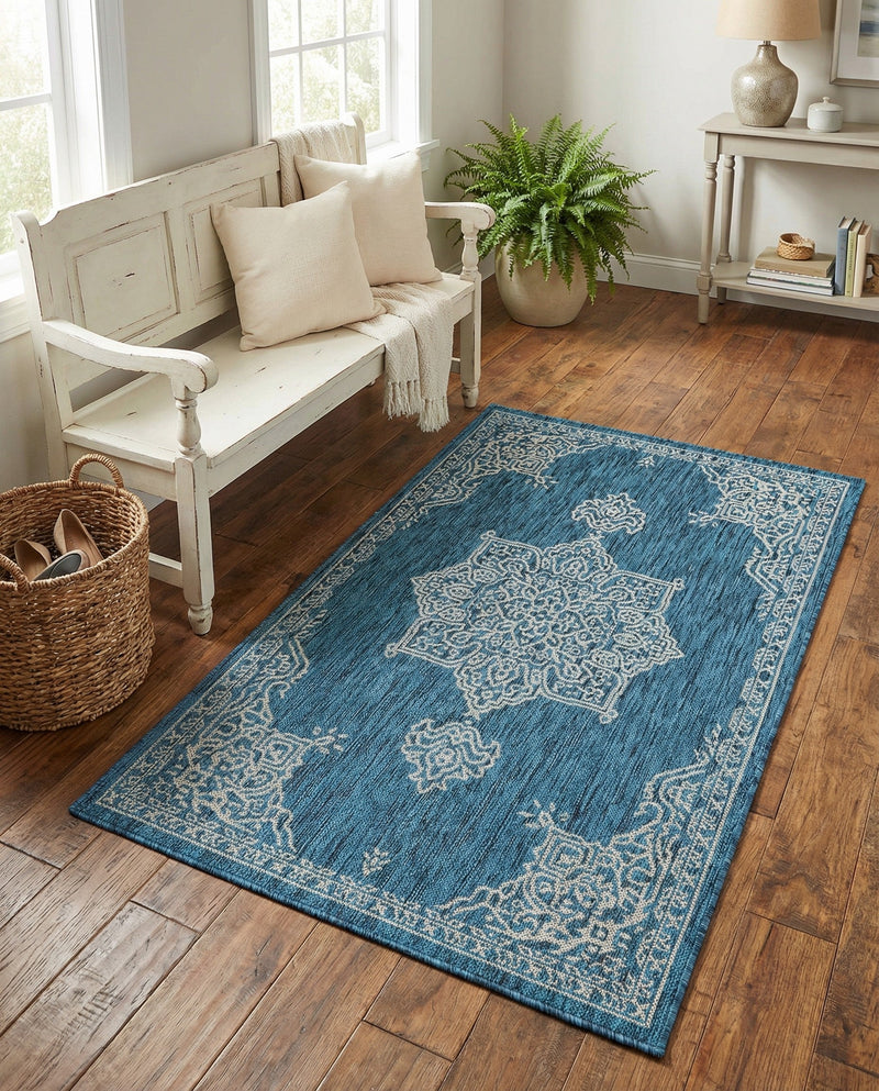 Patio Heritage Collection Area Rug -  Charleston (Teal) Rectangle Teal  lifestyle 29