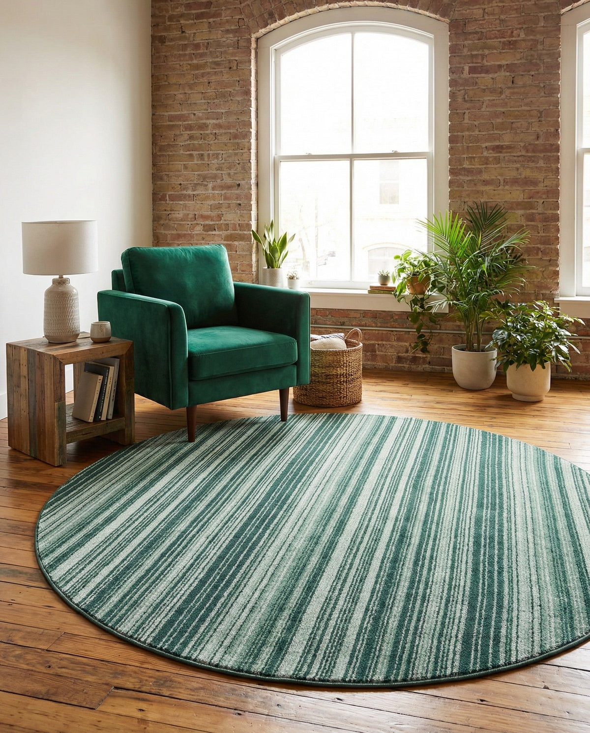Jewel Oasis Collection Area Rug - Sapphire (Green) Round Green  lifestyle 90
