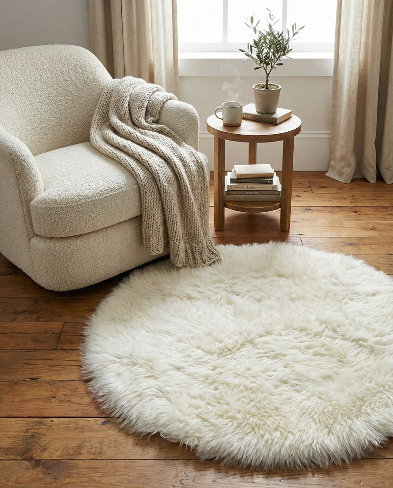 Lambskin Haven Collection Area Rug - Fleeceville Round White  lifestyle 18