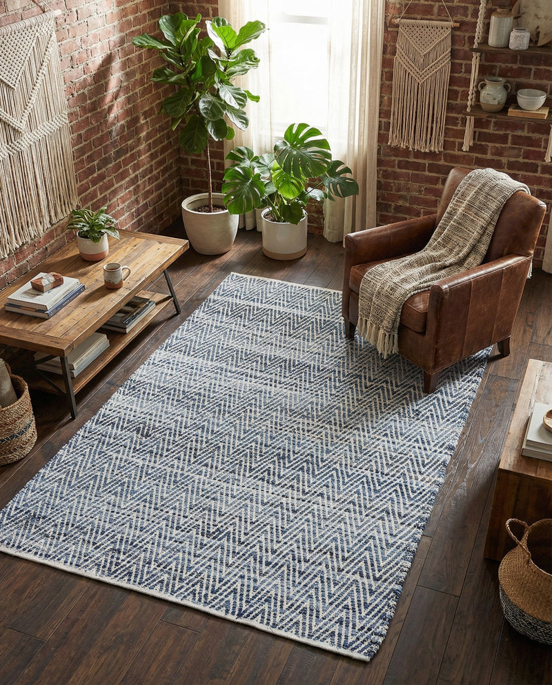 Zigzag Marina Collection Area Rug - HarborStripes Rectangle Denim  lifestyle 35