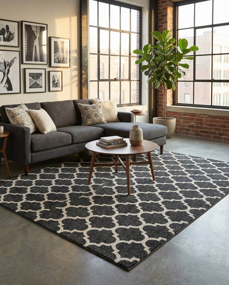 Lattice Gardens Collection Area Rug -  Bloomfield (Black) Rectangle Black  lifestyle 15