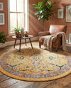 Seville Stripes Collection Area Rug -  Malaga (Yellow) Round Yellow  lifestyle 38