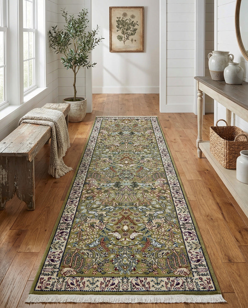 Persian Elegance Collection Area Rug -  Kerman (Green) Runner Green  lifestyle 61