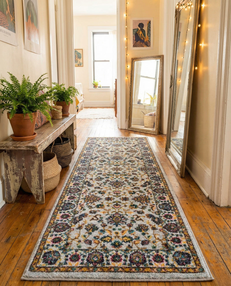 Casablanca Tapestry Collection Area Rug -  Marrakech (Cloud Gray) Runner Cloud Gray  lifestyle 57