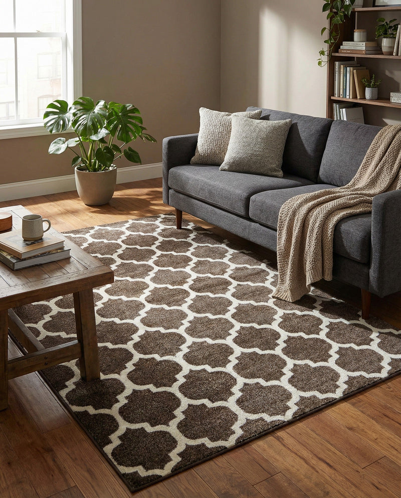 Lattice Gardens Collection Area Rug -  Bloomfield (Chocolate Brown) Rectangle Chocolate Brown  lifestyle 24