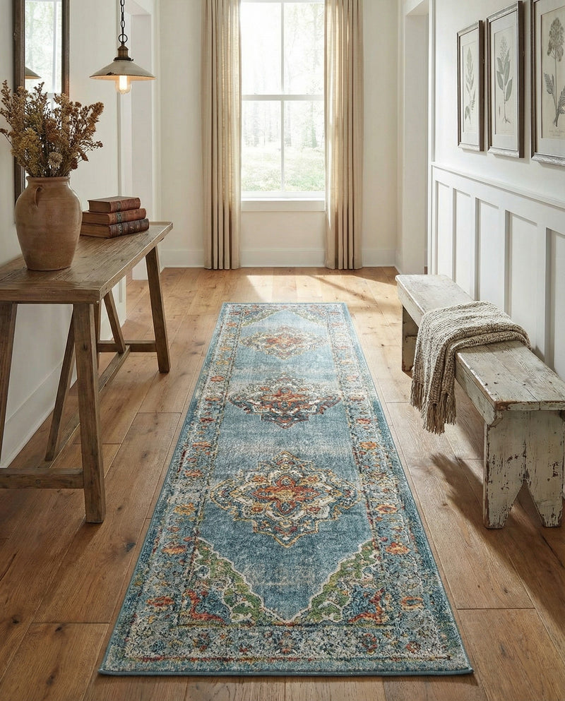 Savannah Soiree Collection Area Rug - Serengeti (Blue) Runner Blue  lifestyle 66