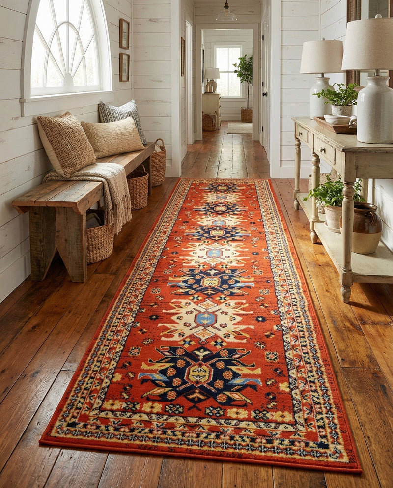 Tabriz Tapestries Collection Area Rug - Azerbaijan (Terracotta) Runner Terracotta  lifestyle 36
