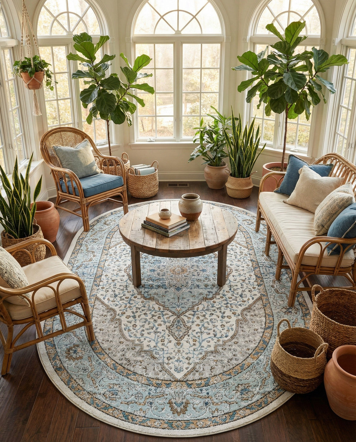 Mykonos Manor Collection Area Rug - Delos Oval Blue  lifestyle 194