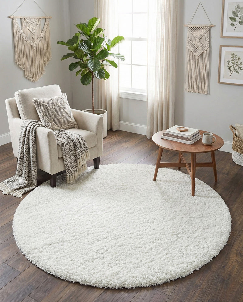 Alpine Plush Collection Area Rug -  Cortina (White) Round White  lifestyle 76