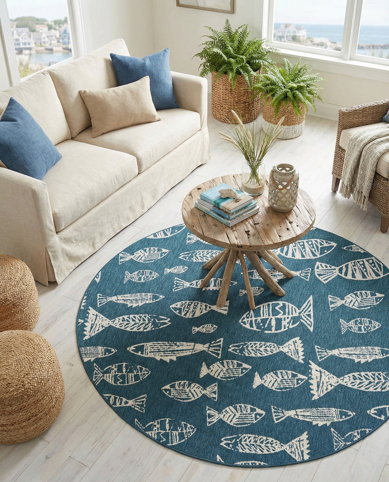 Seaside Haven Rugs Collection Area Rug -  Oceanview Round Blue  lifestyle 40