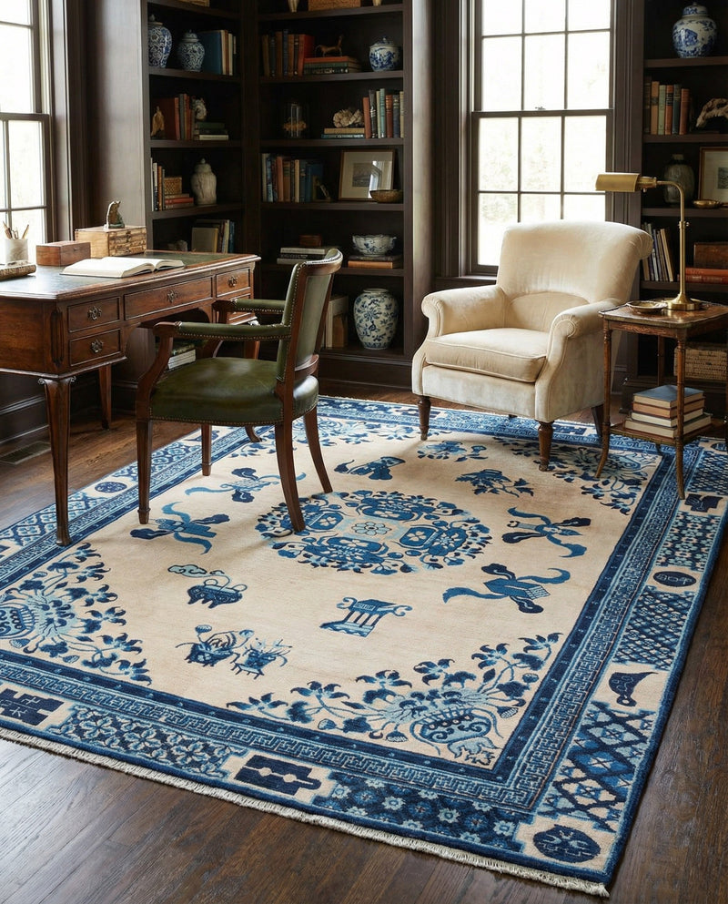 Bazaar Chic Collection Area Rug -  Casablanca Rectangle Ivory and Blue  lifestyle 16