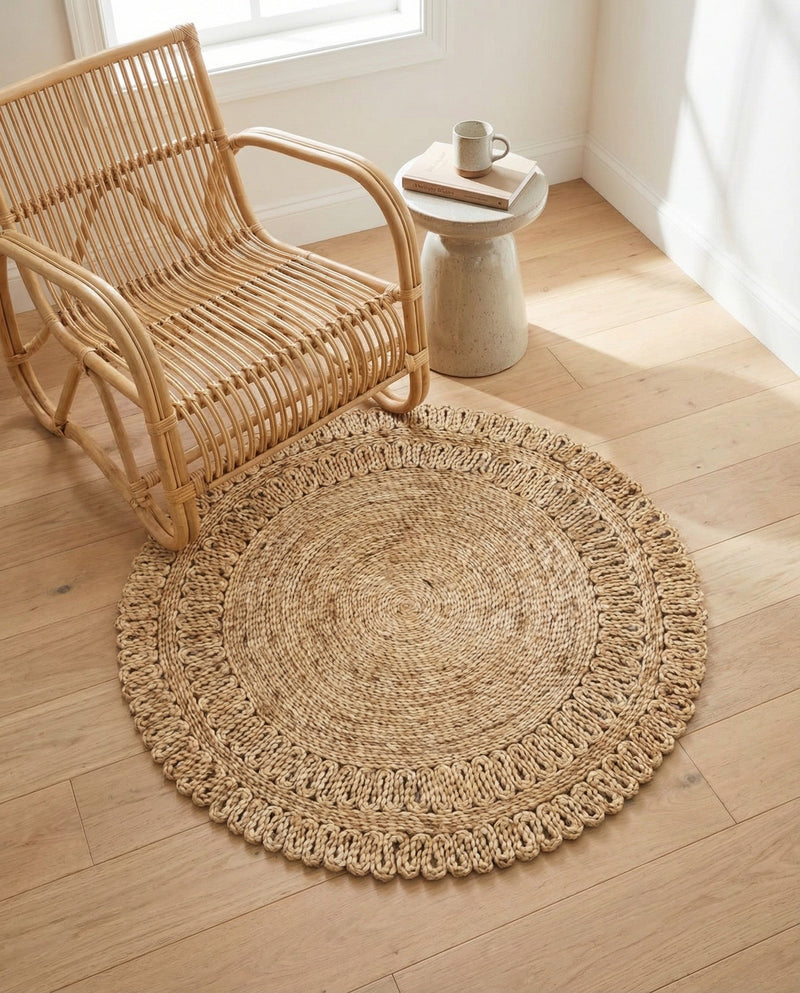 Woven Seaside Jute Collection Area Rug - Seaside Round Natural  lifestyle 28