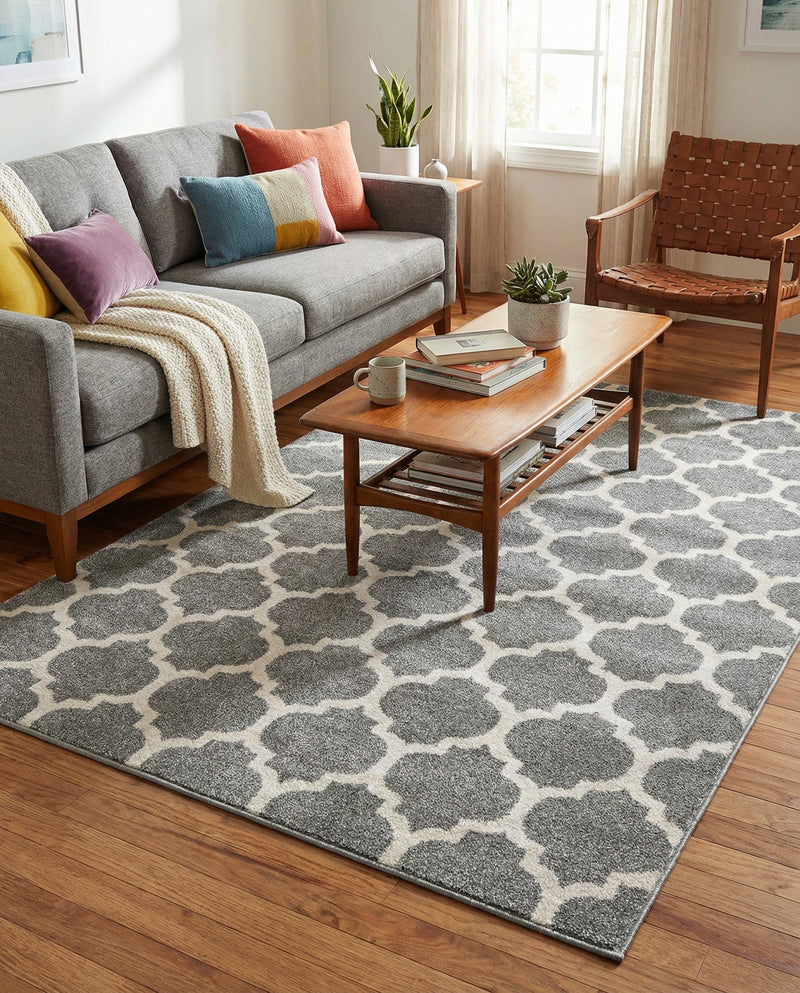 Lattice Gardens Collection Area Rug -  Bloomfield (Dark Gray) Rectangle Dark Gray  lifestyle 4