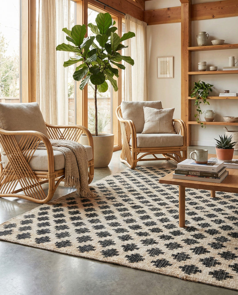 Benares Handwoven Jute Collection Area Rug -  Bodhi Rectangle Beige and Black  lifestyle 21