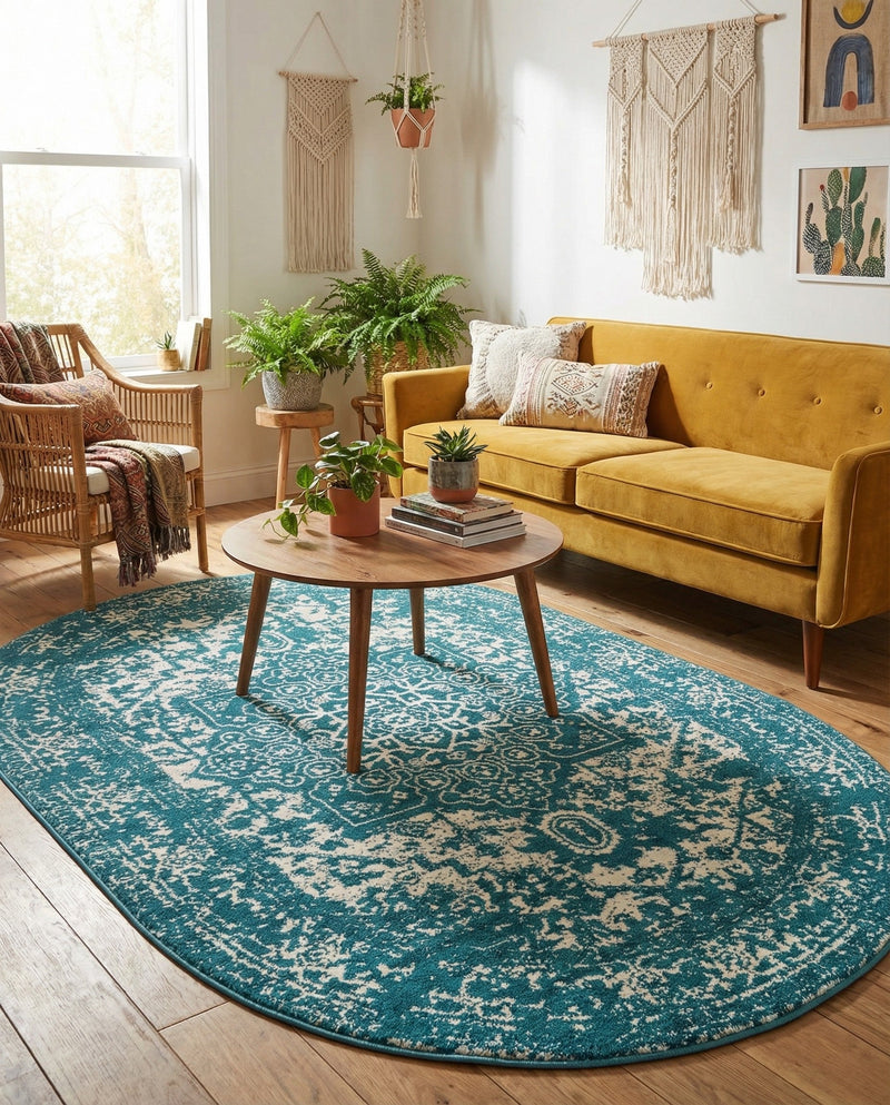 Georgetown Rugs Collection Area Rug - Dupont (Turquoise) Oval Turquoise  lifestyle 31