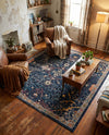 Seville Stripes Collection Area Rug -  Malaga (Navy Blue) Round Navy Blue  lifestyle 66