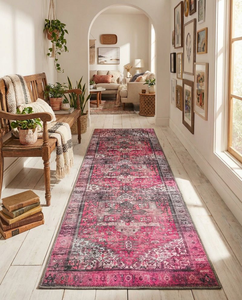 Heritage Elegance Collection Area Rug -  Windsor (Pink) Runner Pink  lifestyle 45