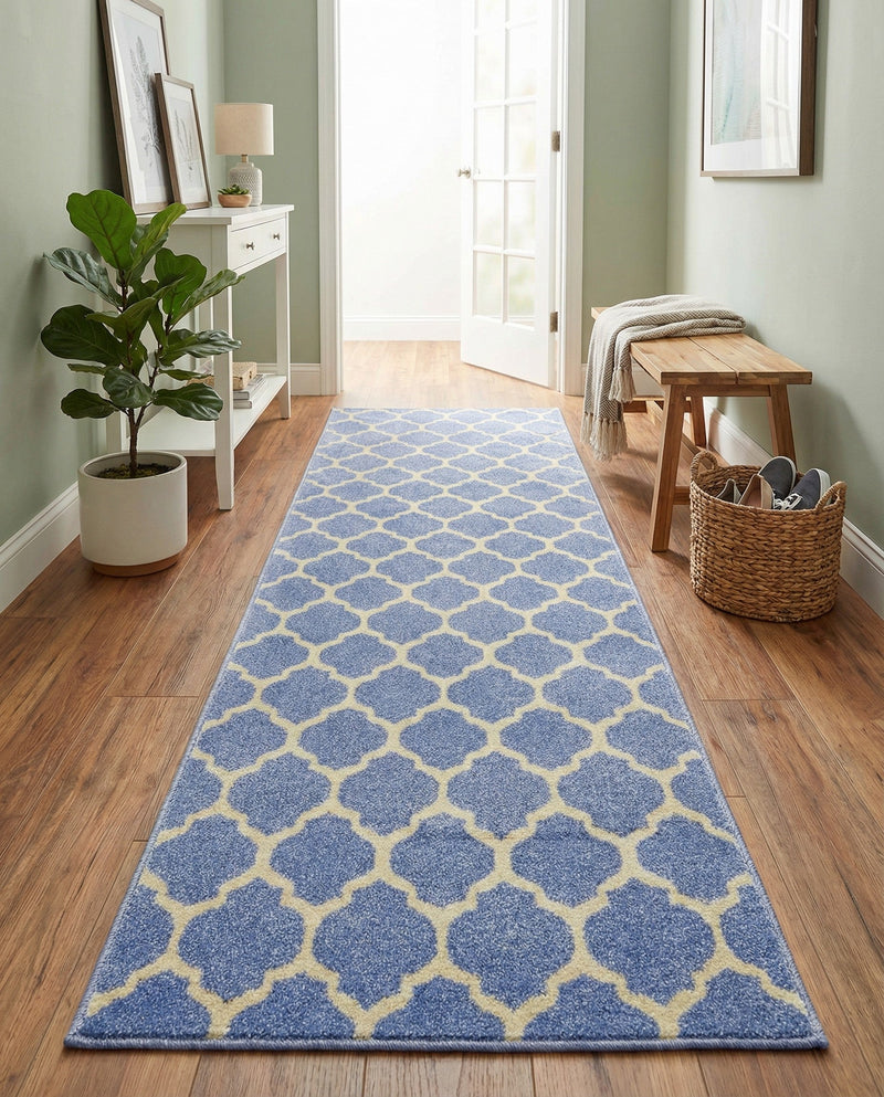 Lattice Gardens Collection Area Rug -  Bloomfield (Light Blue) Runner Light Blue  lifestyle 38