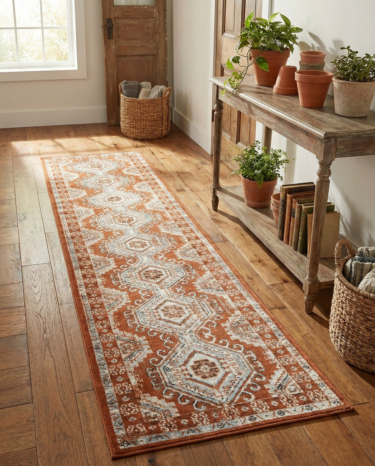 Savannah Elegance Collection Area Rug -  Tybee (Terracotta) Runner Terracotta  lifestyle 126