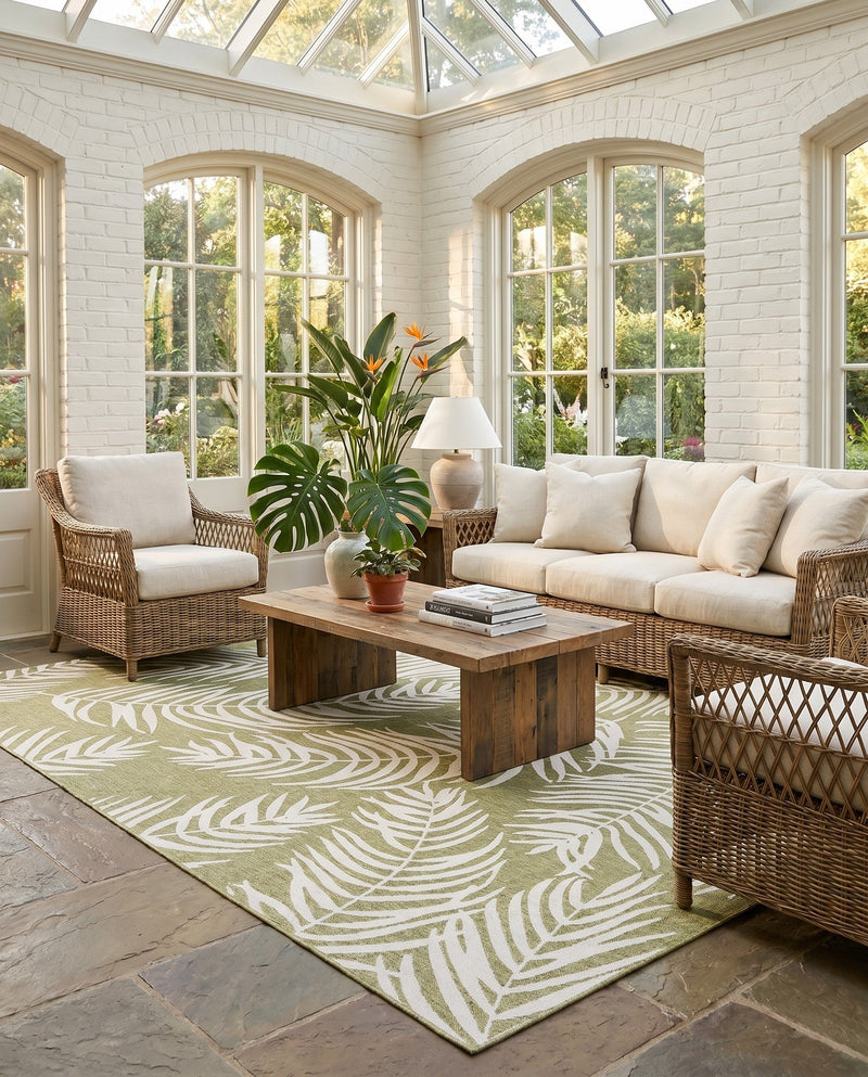 Seaside Blooms Collection Area Rug - Verdure (Green) Rectangle Green  lifestyle 18