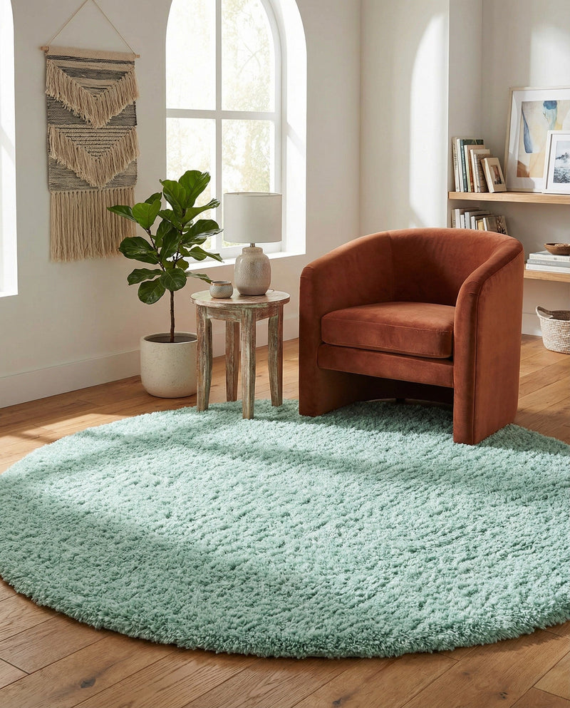 Eternal Plush Oasis Collection Area Rug -  Tranquility (Cyan) Round Cyan  lifestyle 62