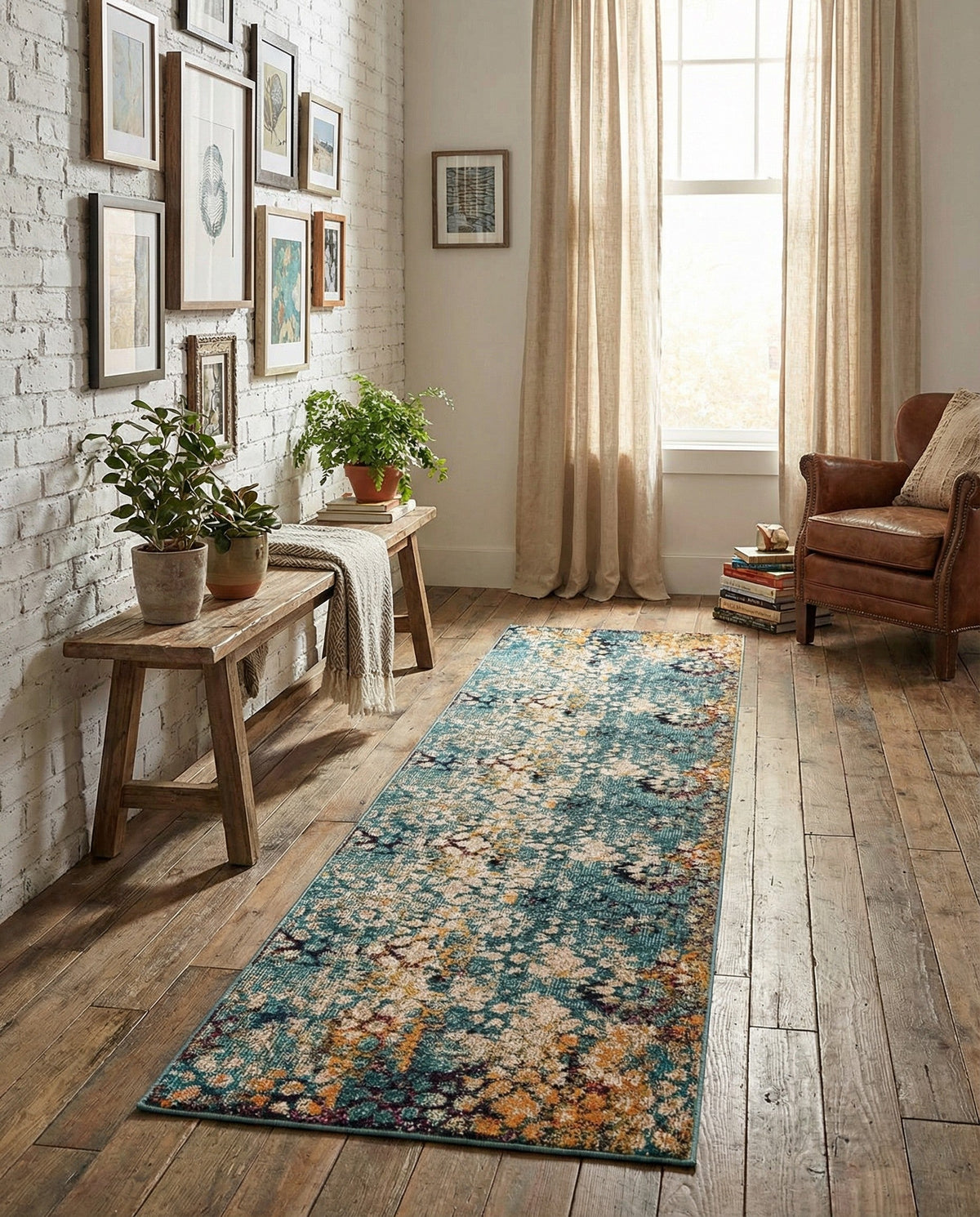 Venetian Tapestry Collection Area Rug - Murano Runner Blue  lifestyle 77