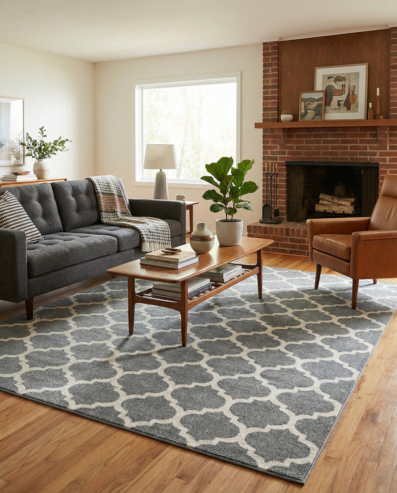 Lattice Gardens Collection Area Rug -  Bloomfield (Dark Gray) Square Dark Gray  lifestyle 60