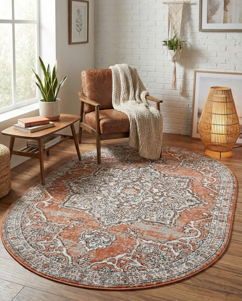 Mykonos Manor Collection Area Rug -  Tinos (Salmon Pink) Oval Salmon Pink  lifestyle 64
