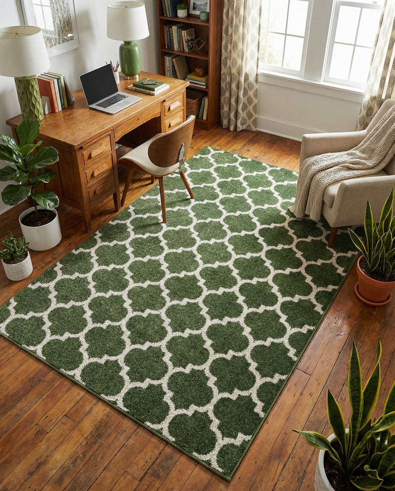 Lattice Gardens Collection Area Rug -  Bloomfield (Dark Green) Rectangle Dark Green  lifestyle 16