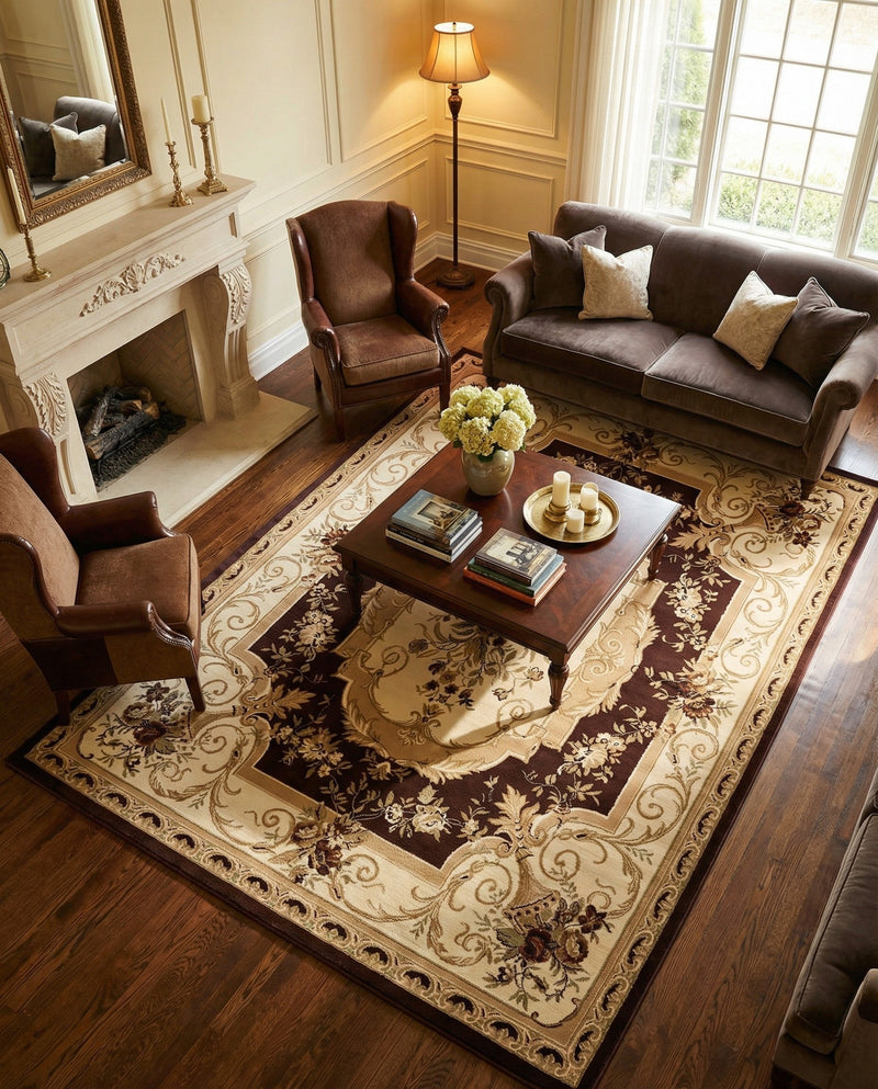 Versailles Elegance Collection Area Rug -  Louveciennes (Brown) Rectangle Brown  lifestyle 24