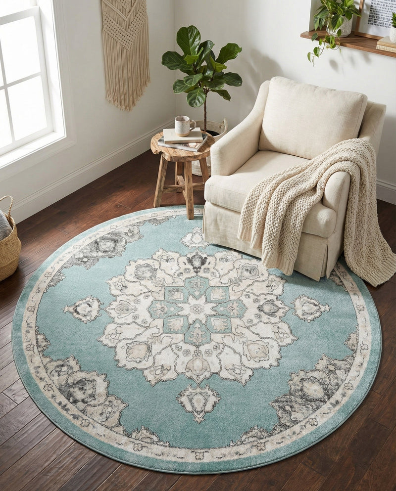Beverly Grove Collection Area Rug - Melrose (Aqua) Round Aqua  lifestyle 54