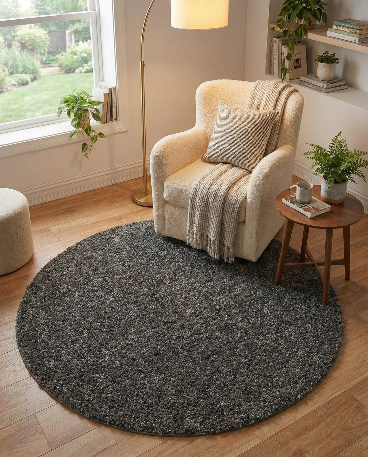 Cozy Comfort Shag Collection Area Rug - Haven (Smoke Gray) Round Smoke Gray  lifestyle 55