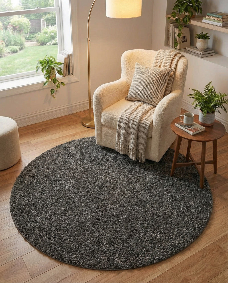 Cozy Comfort Shag Collection Area Rug - Haven (Smoke Gray) Round Smoke Gray  lifestyle 55