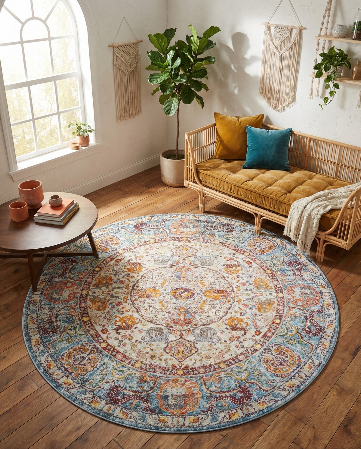Caribbean Breeze Collection Area Rug -  Xcalak Round Light Blue  lifestyle 88